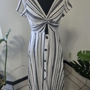 Peach Love California Black and White Striped Maxi Dress